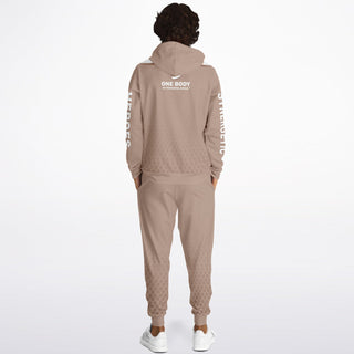 Mens Hoodie & Emblem Jogger - Taupe Stone