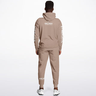 Mens Hoodie & Lettered Jogger - Taupe Stone