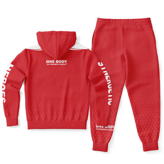 Womens Ziphoodie & Lettered Jogger - Fire Red