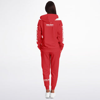 Womens Ziphoodie & Lettered Jogger - Fire Red
