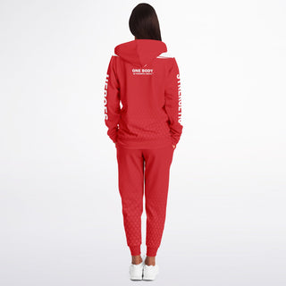 Womens Ziphoodie & Emblem Jogger - Fire Red