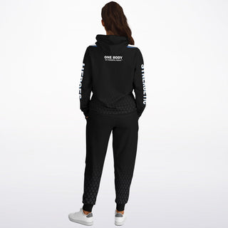 Womens Hoodie & Lettered Jogger - Obsidian Black