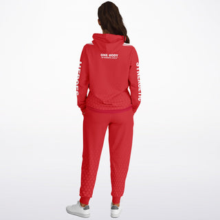 Womens Hoodie & Lettered Jogger - Fire Red