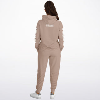 Womens Hoodie & Emblem Jogger - Taupe Stone
