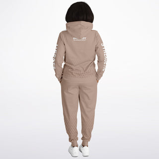 Womens Hoodie & Emblem Jogger - Taupe Stone