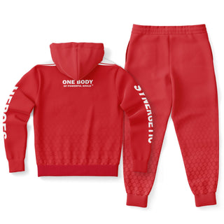 Womens Hoodie & Lettered Jogger - Fire Red