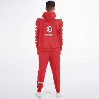 Mens Lettered Ziphoodie & Jogger - Fire Red - Synergetic Heroes