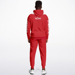Mens Hoodie & Emblem Jogger - Fire Red