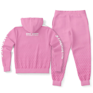 Womens Hoodie & Emblem Jogger - Soft Rose