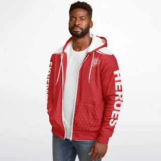 Mens Microfleece Ziphoodie - Fire Red - Synergetic Heroes