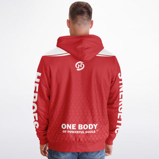 Mens Microfleece Ziphoodie - Fire Red - Synergetic Heroes