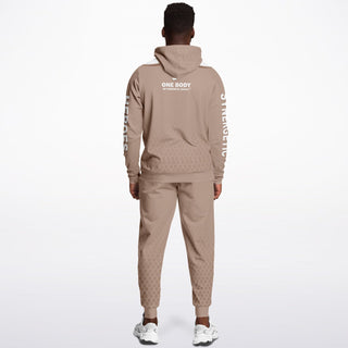 Mens Hoodie & Emblem Jogger - Taupe Stone