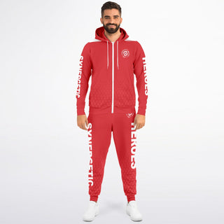 Mens Lettered Ziphoodie & Jogger - Fire Red - Synergetic Heroes