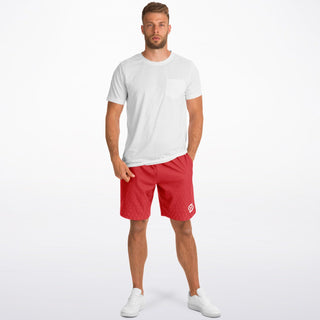 Mens Athletic Long Shorts - Fire Red