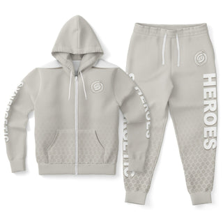 Mens Lettered Ziphoodie & Jogger - Jade White - Synergetic Heroes