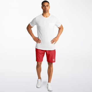 Mens Athletic Long Shorts - Fire Red