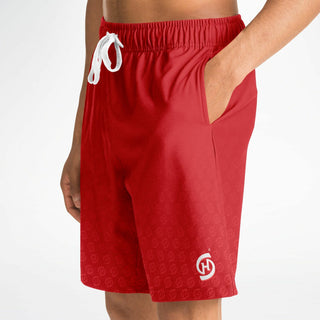 Mens Athletic Long Shorts - Fire Red