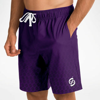 Mens Athletic Long Shorts - Purple Shield