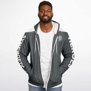 Mens Microfleece Ziphoodie - Shadow Gray - Synergetic Heroes