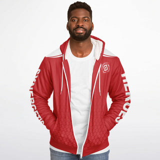 Mens Microfleece Ziphoodie - Fire Red - Synergetic Heroes