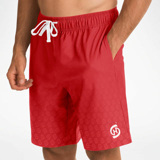 Mens Athletic Long Shorts - Fire Red