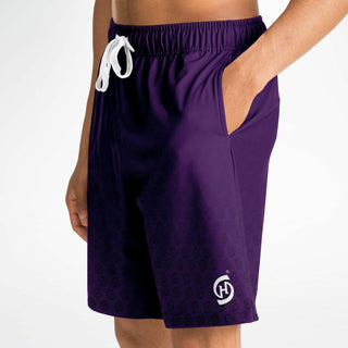 Mens Athletic Long Shorts - Purple Shield