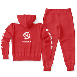 Womens Ziphoodie & Jogger - Fire Red - Synergetic Heroes