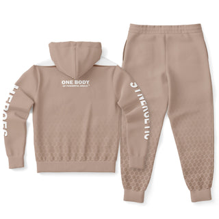 Womens Ziphoodie & Emblem Jogger - Taupe Stone