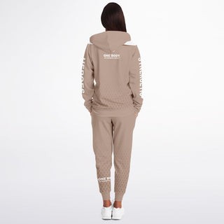 Womens Ziphoodie & Lettered Jogger - Taupe Stone