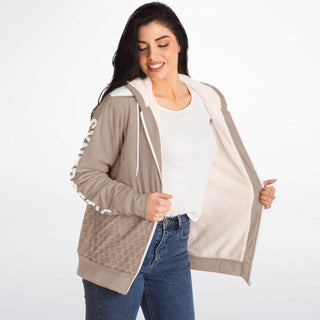 Womens Microfleece Ziphoodie - Taupe Stone - Synergetic Heroes