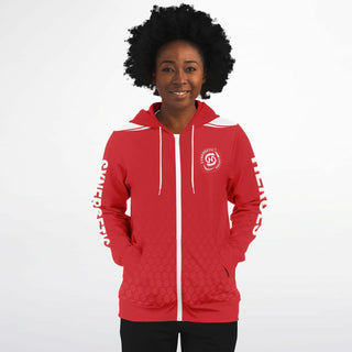 Womens Zip-Up Hoodie - Fire Red - Synergetic Heroes