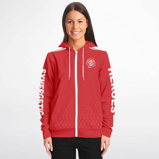 Womens Zip-Up Hoodie - Fire Red - Synergetic Heroes